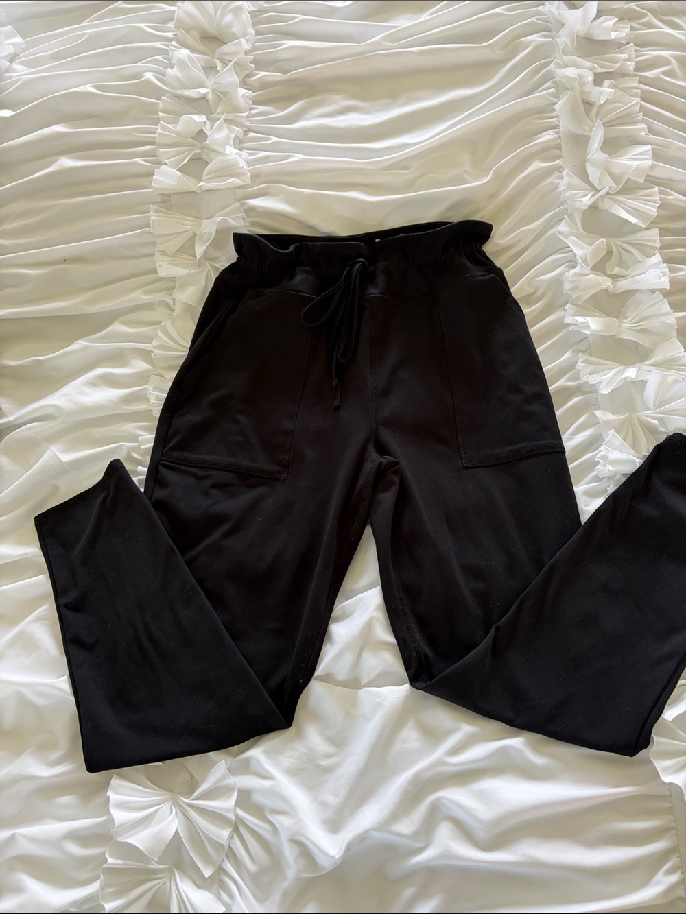 SO Black Drawstring Track Pants with Front Patch Pockets